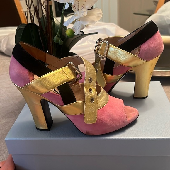 Miu Miu Shoes - Miu Miu pink and gold heals size 37.5 made in Italy.